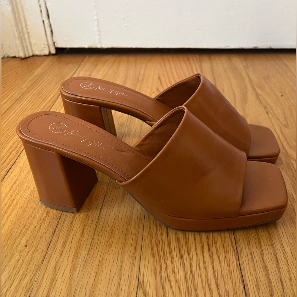 Faux Leather Platform Square Toe Mules